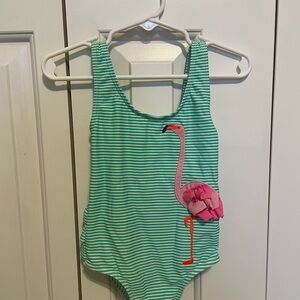 Baby Boden Green and Pink Flamingo Swimsuit